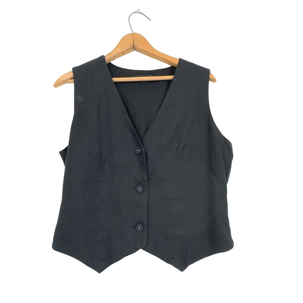 Quince 100% European Linen Vest Black Linen - Medium
